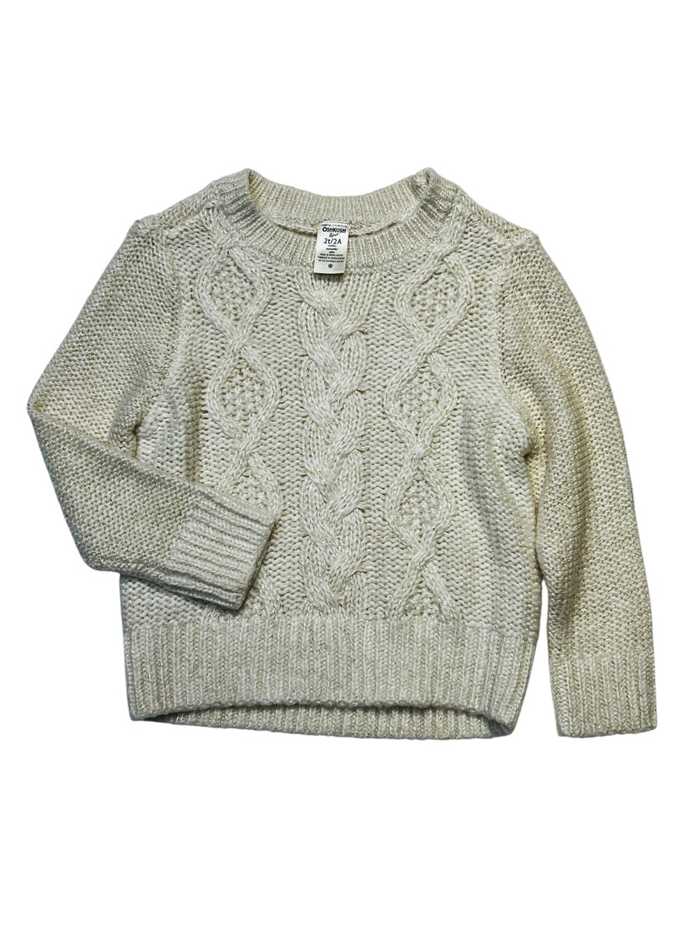 OshKosh B'gosh Cream Cable Knit Crewneck Sweater Girls 2 Y